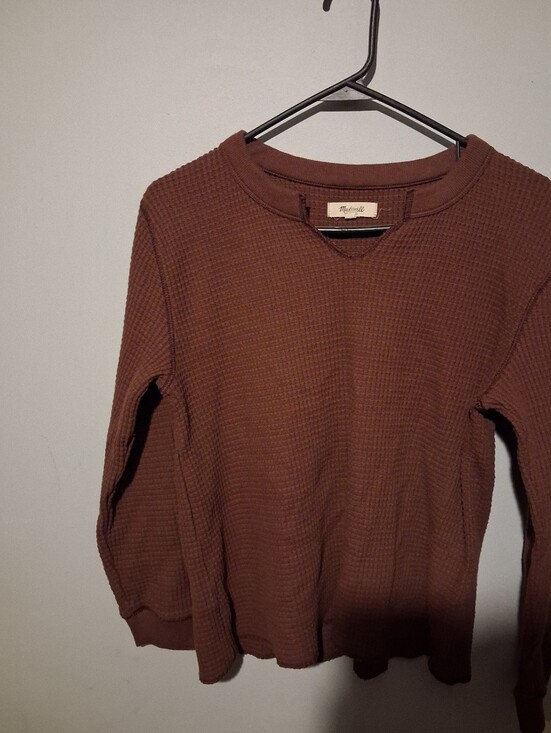 Madewell Tops - Madewell S Brown Shirt Top Split Neck Long Sleeve Waffle Goblin Granola Cabin